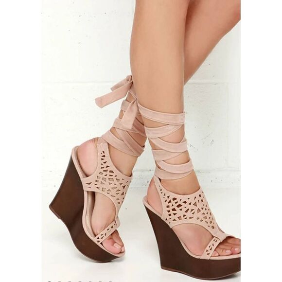 Bamboo Lace Up Wedge Sandals - Picture 1 of 7